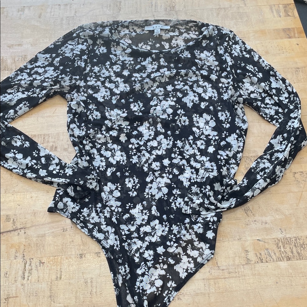 Sheer Black Floral Long-Sleeve Bodysuit